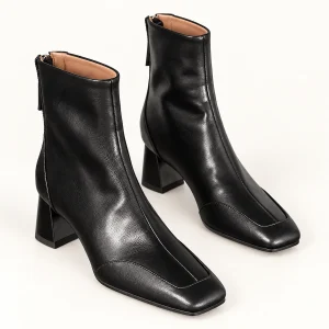 Bottines femme noires lisses à bout carré avec talon épaissi élégantes