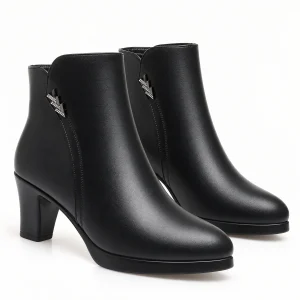 Bottines femme noires élégantes à zip avec talon carré