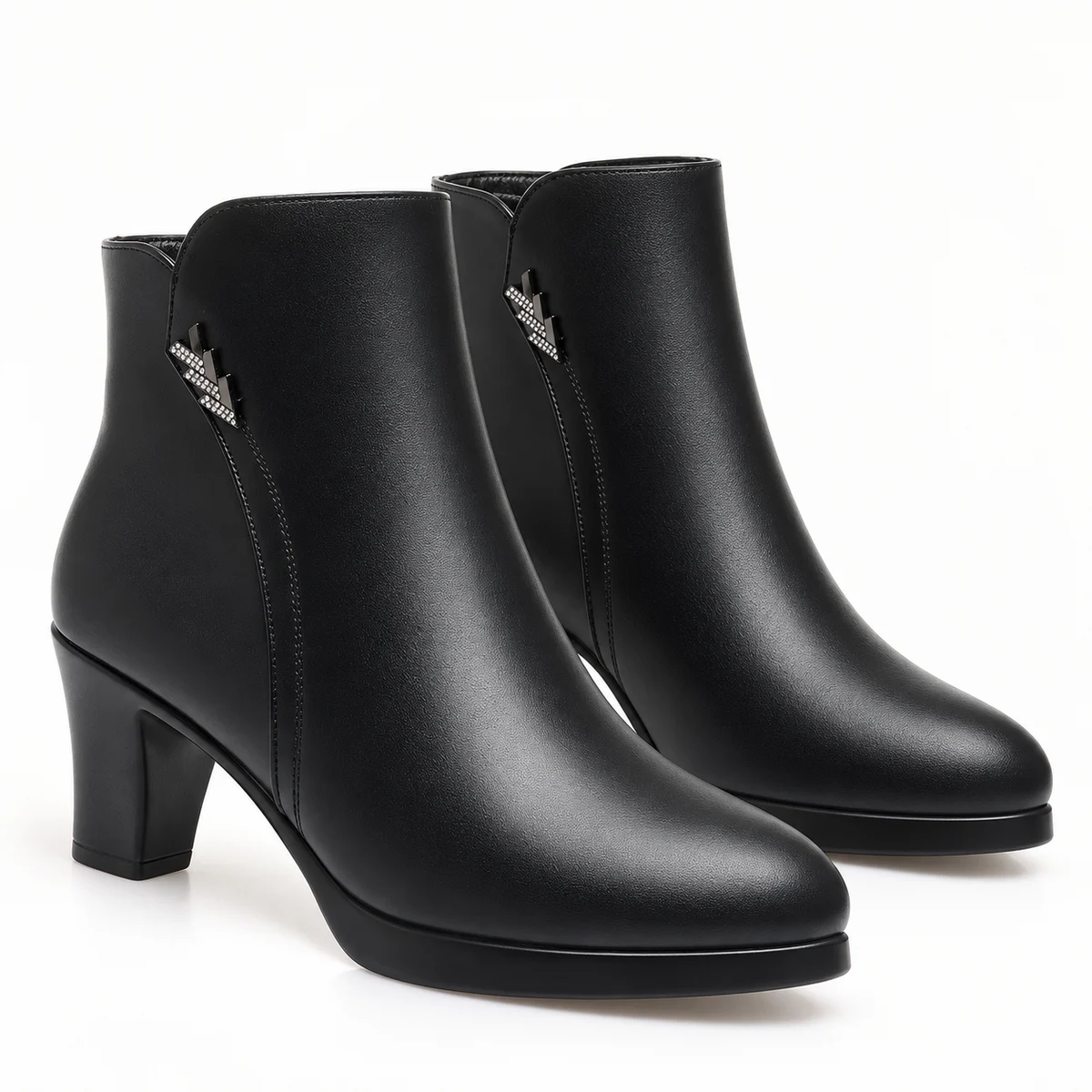Bottines femme noires élégantes à zip avec talon carré