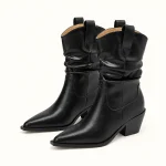 Bottines femme noires plissées à bout pointu élégantes