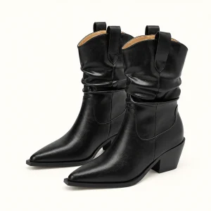 Bottines femme noires plissées à bout pointu élégantes