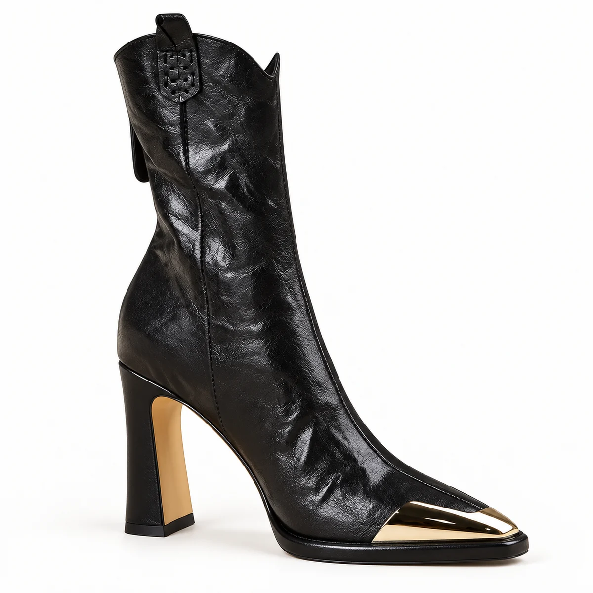 Bottines noires pointues à bout métallique pour femme chic