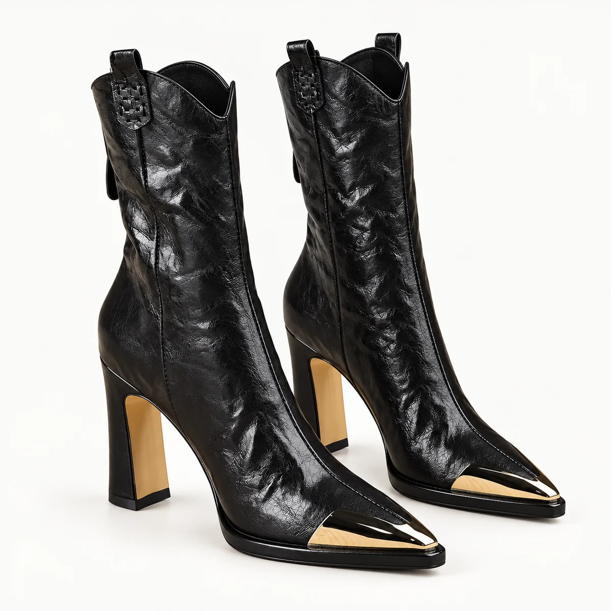 Bottines femme noires à bout métallique élégantes