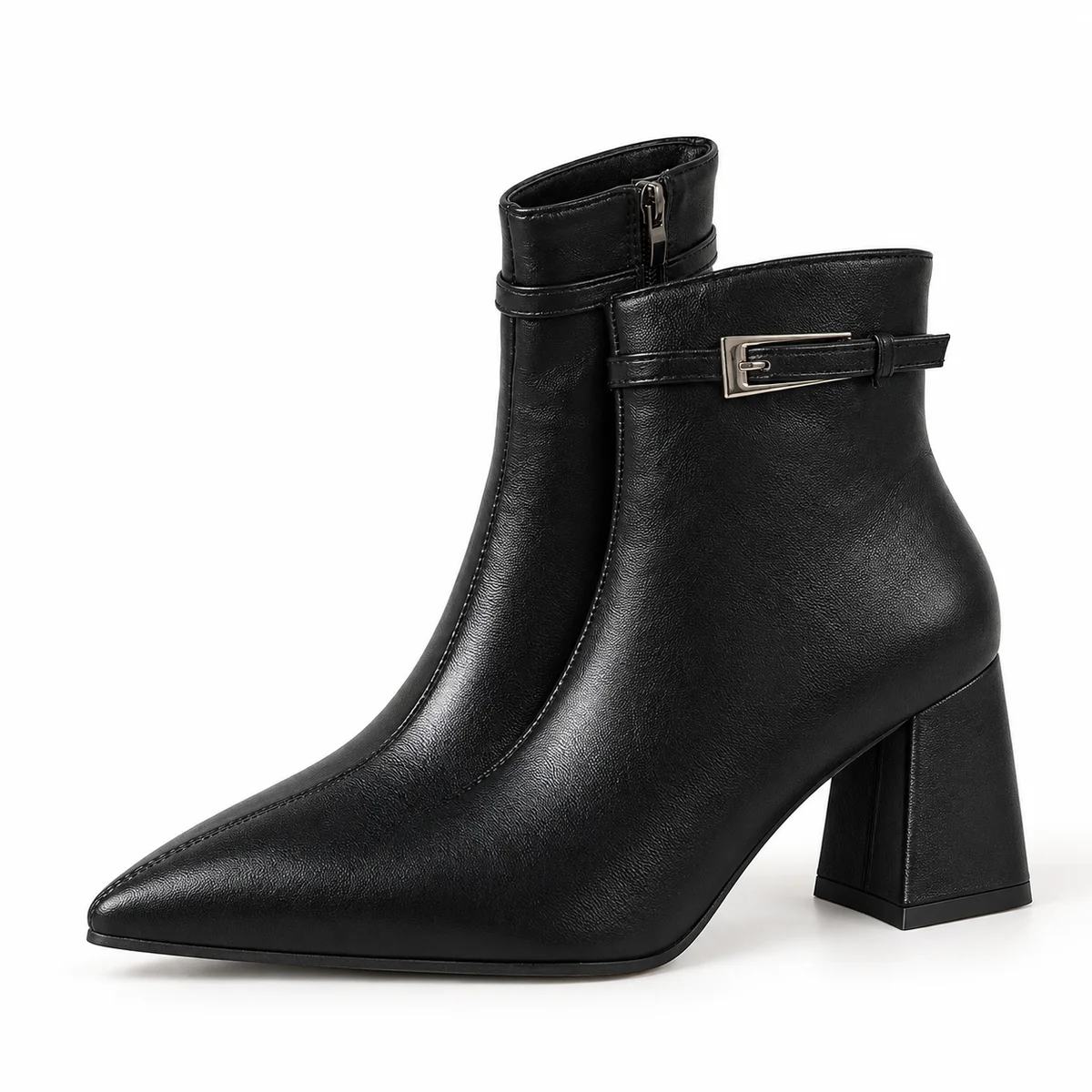 Bottines noires pointues avec bride et talon moderne pour femme