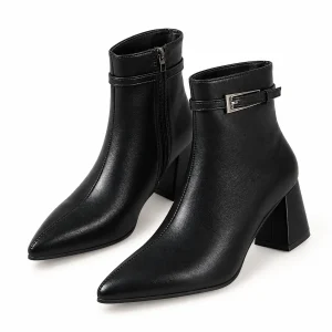 Bottines femmes noires pointues à bride et talon biseauté élégantes