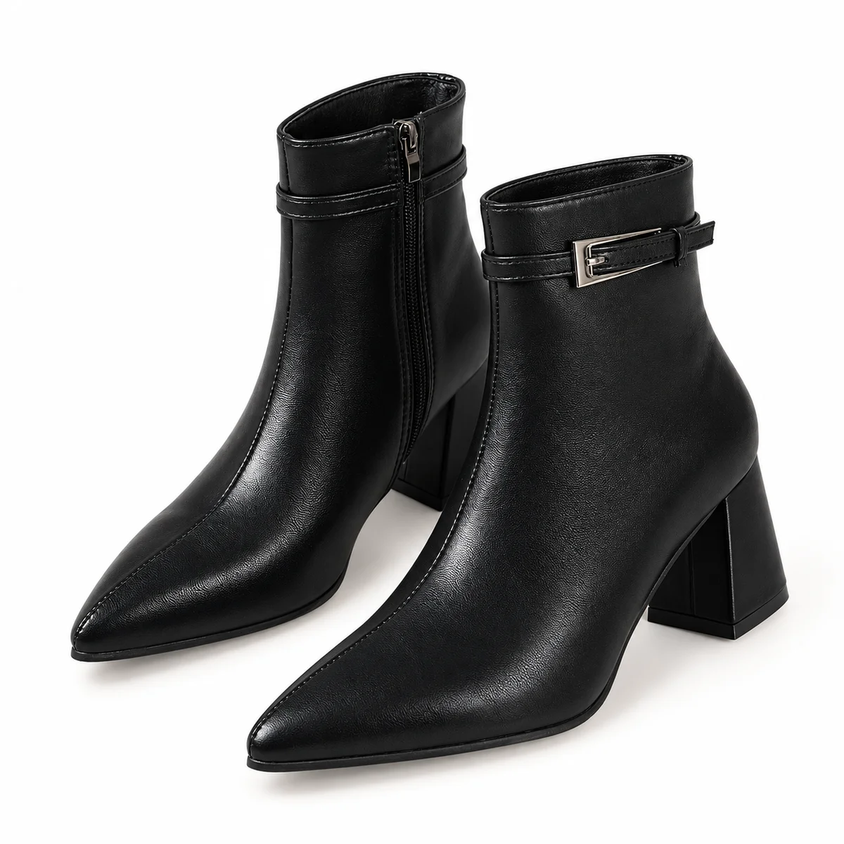 Bottines femmes noires pointues à bride et talon biseauté élégantes