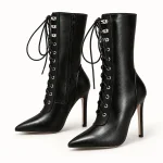 Bottines femme noires à talon aiguille et lacets élégantes