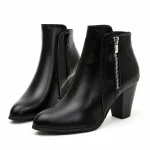 Bottines femme noires à zip à talon carré et finition pointue