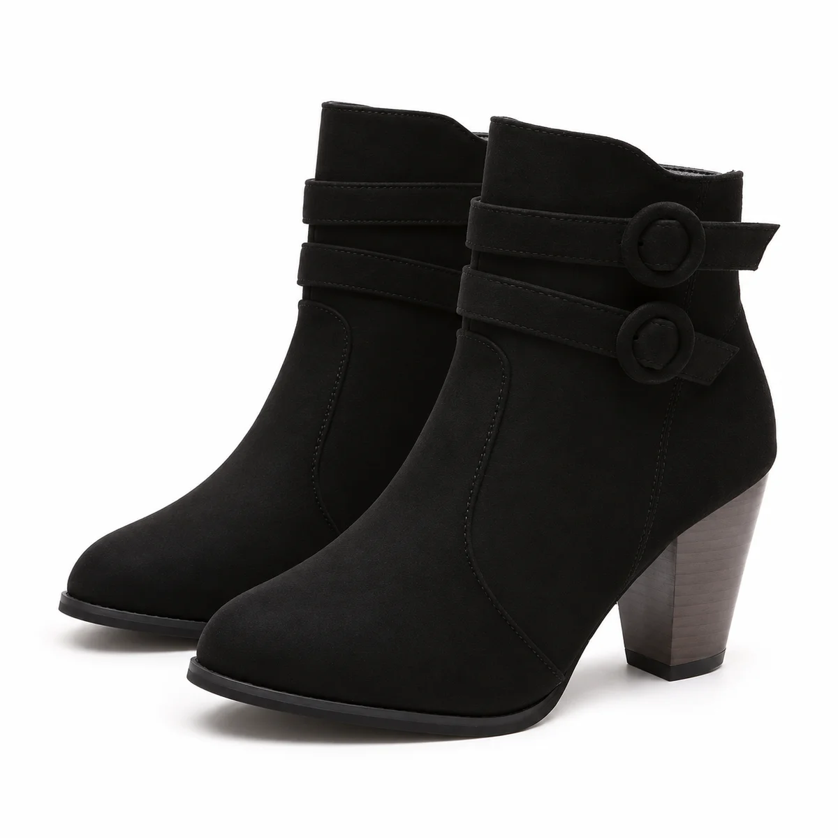 Bottines femme noires rétro à brides et talon carré en cuir élégant