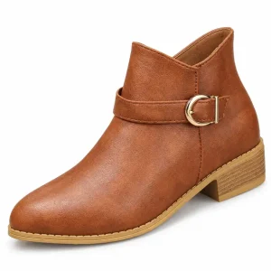 Bottines femme pointues à boucle et talon marron élégantes