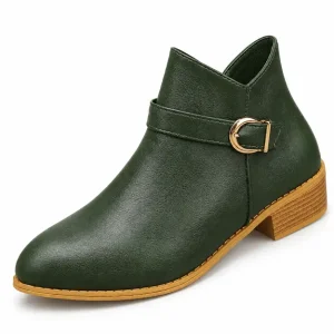 Bottines femme pointues à boucle verte avec talon élégant