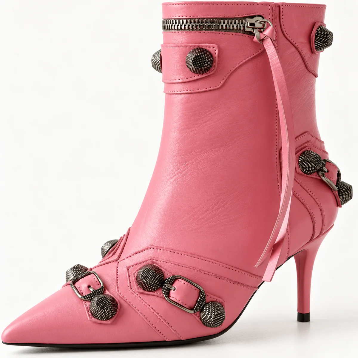 Chaussures féminines roses à rivets et talon fin pour mode tendance