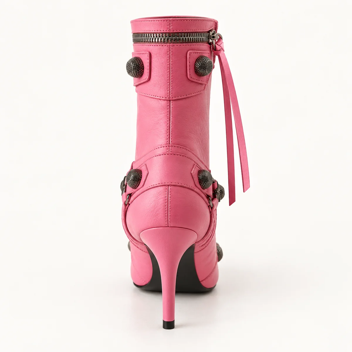 Bottines à talon aiguille rose avec détails en rivets pour femme chic