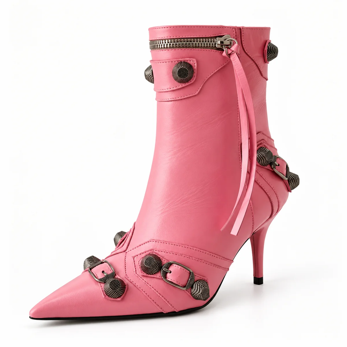 Bottines roses pour femme avec rivets et talon aiguille élégantes