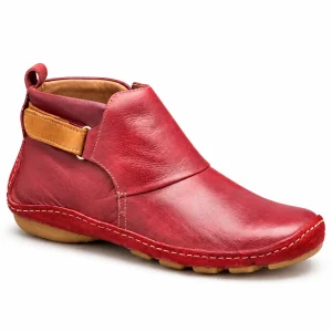 Bottines femme rouges à enfiler avec détails camel