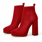 Bottines femme rouges à plateforme et talon cylindrique vue de face
