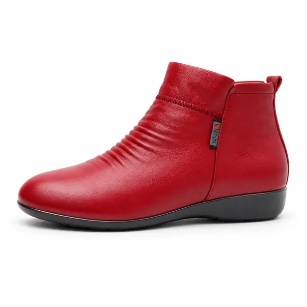 bottines femme rouges fourrees et compensees vue de profil sur fond blanc 45072