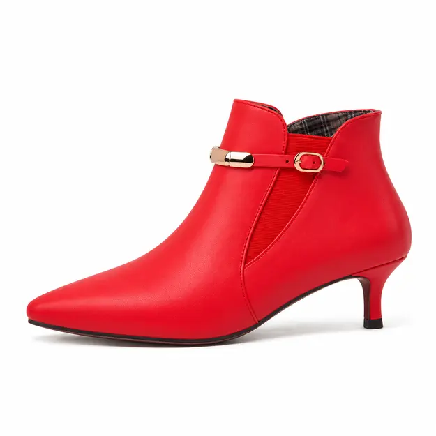 bottines femme rouges pointues a petit talon vue de profil sur fond blanc 45060