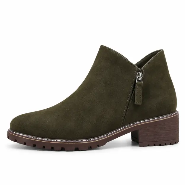 bottines femme vertes a zip et finition mate vue de profil sur fond blanc 44740