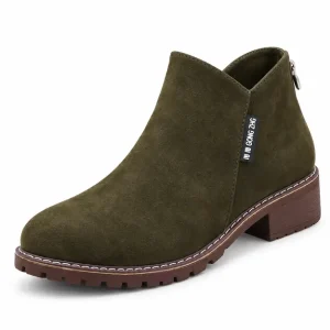 bottines femme vertes a zip et finition mate vue de trois quarts sur fond blanc 44740