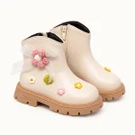 Bottines fille beiges à fleurs avec semelle crantée