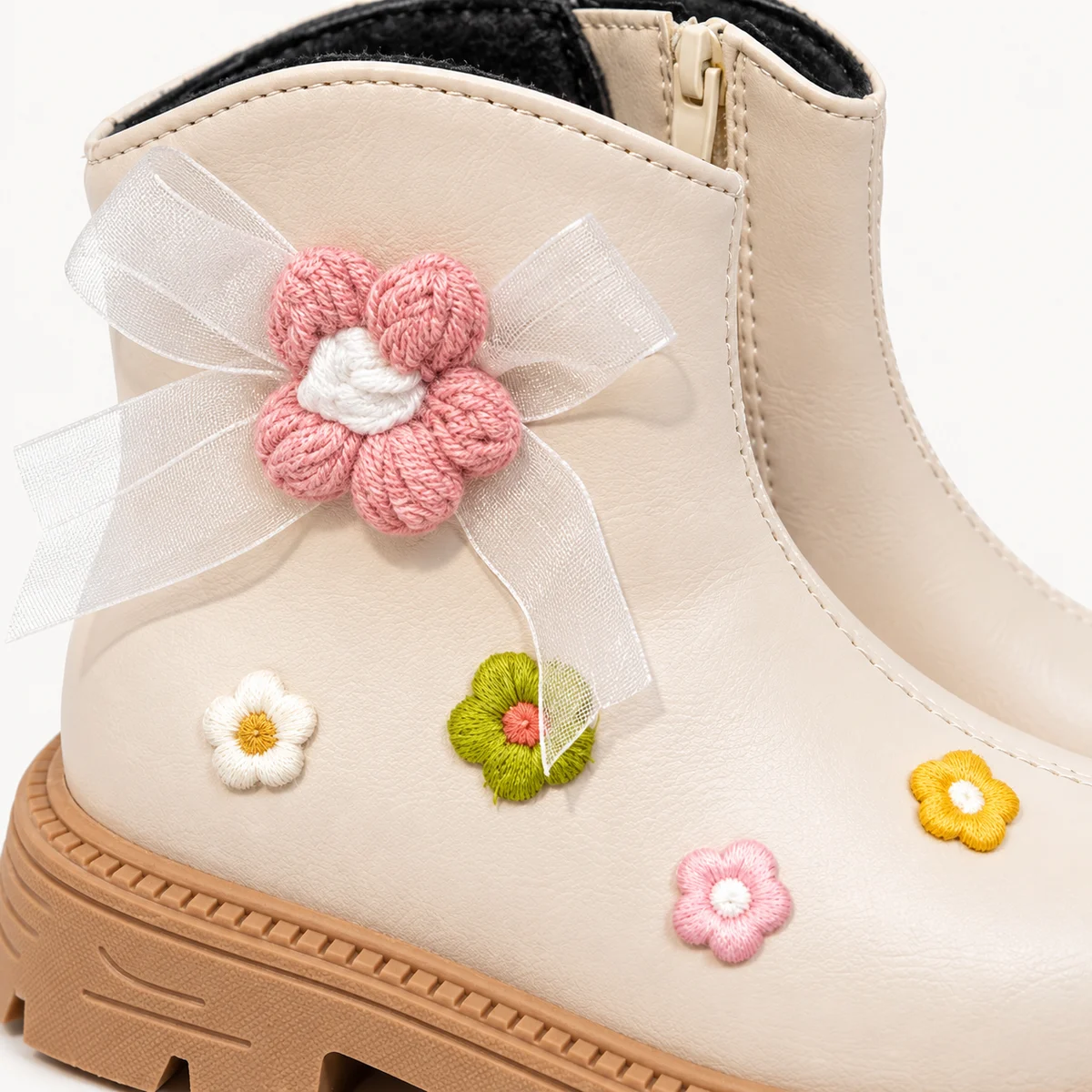Bottines fille mode avec fleurs colorées et doublure chaude