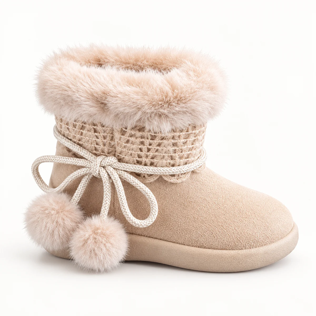 Bottines fourrées pour fille avec pompons et design élégant