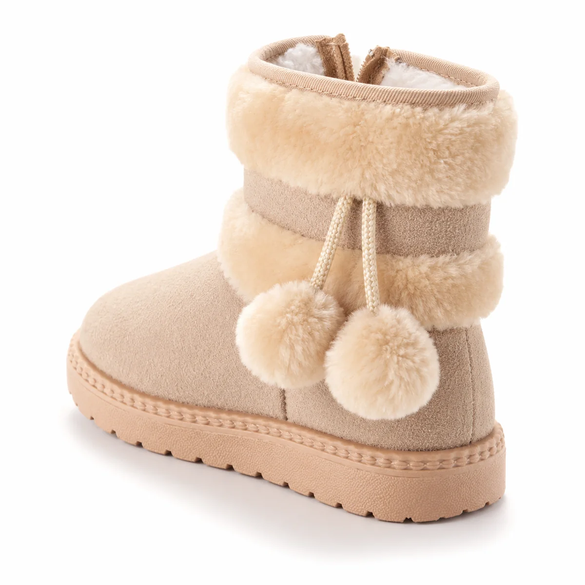 bottines fille beiges fourrees a pompo 44524 11b vue arriere