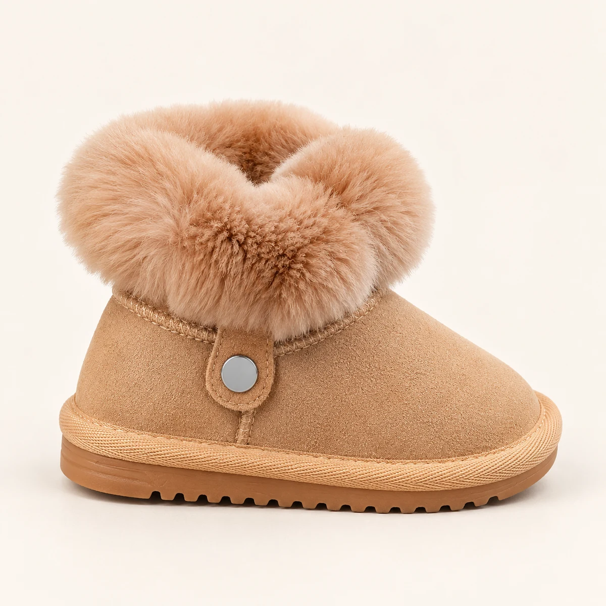 Bottines pour enfant fille en cuir camel avec col en peluche