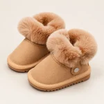 Bottines fille camel avec large col pelucheux pour hiver