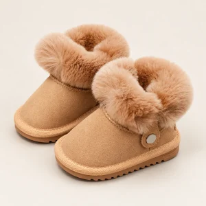 Bottines fille camel avec large col pelucheux pour hiver
