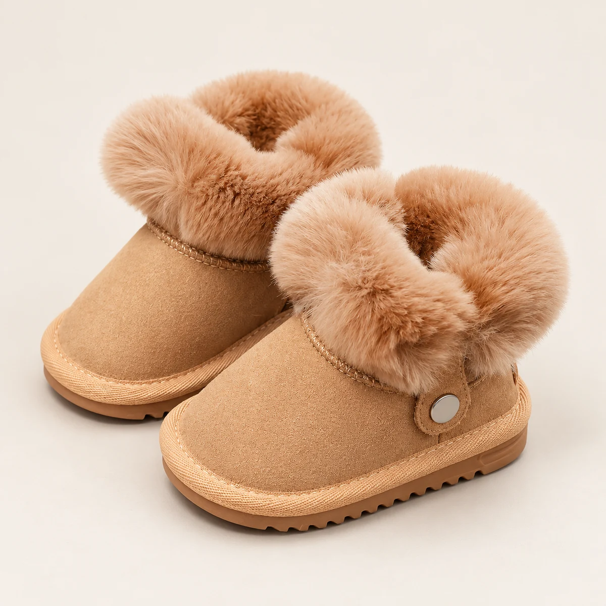 Bottines fille camel avec large col pelucheux pour hiver