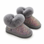 Bottines filles grises fourrées avec paillettes multicolores pour hiver