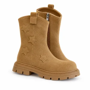 Bottines fille marron à étoiles avec zip élégantes et confortables