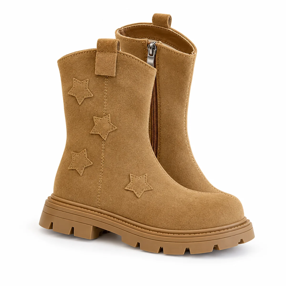 Bottines fille marron à étoiles avec zip élégantes et confortables