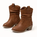 Bottines pour fille marron plissées à petit talon élégantes