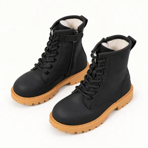 Bottines fille noires à lacets avec semelle camel élégante