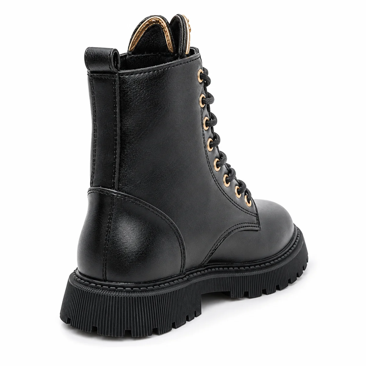 Vue rapprochée de bottines noires à lacets zip pour filles avec semelle antidérapante