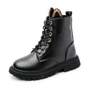Bottines fille noires à lacets et zip avec semelle crantée très tendance