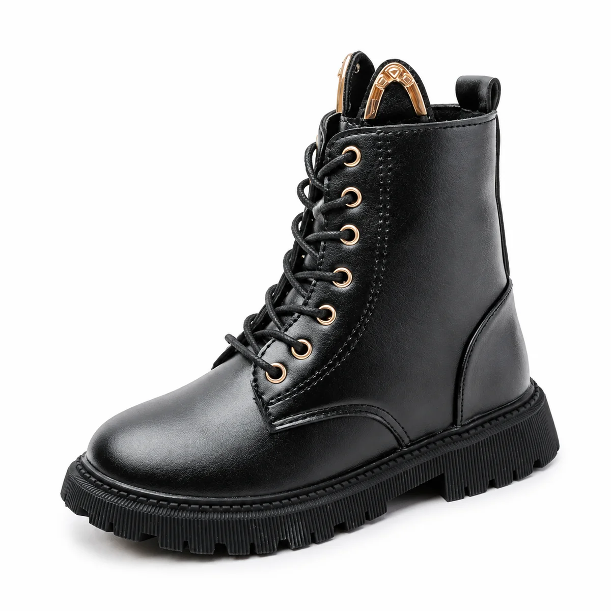 Bottines fille noires à lacets et zip avec semelle crantée très tendance