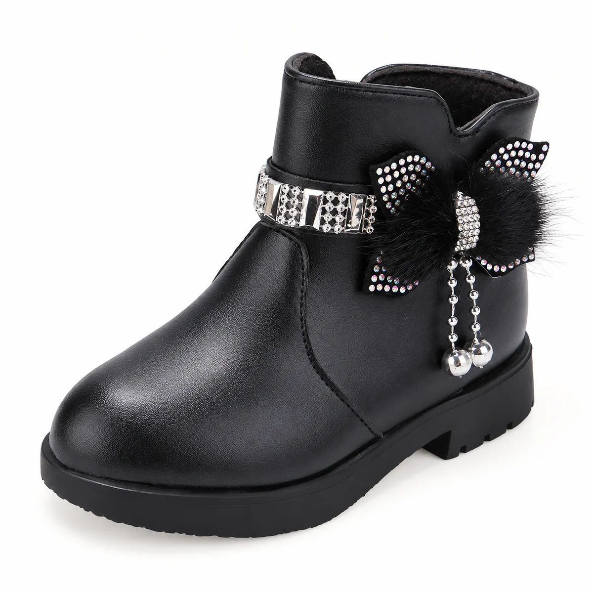 Chaussures pour enfant fille avec nœud noir et touches brillantes