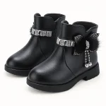 Bottines fille noires avec nœud et détails brillants pour enfant
