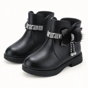 Bottines fille noires avec nœud et détails brillants pour enfant