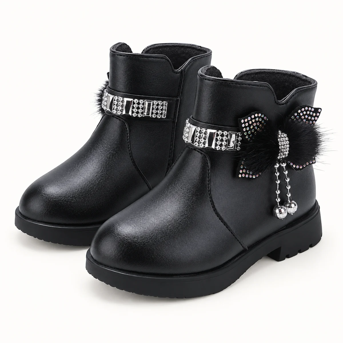 Bottines fille noires avec nœud et détails brillants pour enfant