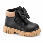 Bottines fille noires avec nœud élégantes et semelle contrastante