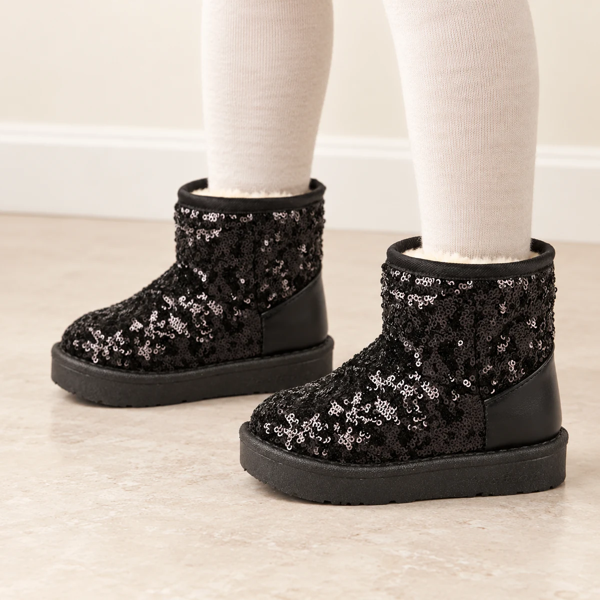 Chaussures pour enfant en toile noire avec semelle robuste et sequins