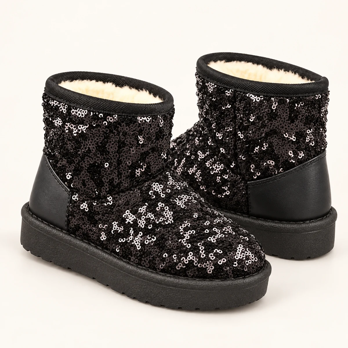 Chaussures enfant mode en noir avec détails en sequins et semelle renforcée