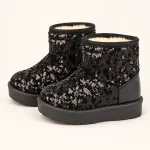 Bottines noires pour fille avec sequins brillants et semelle épaisse