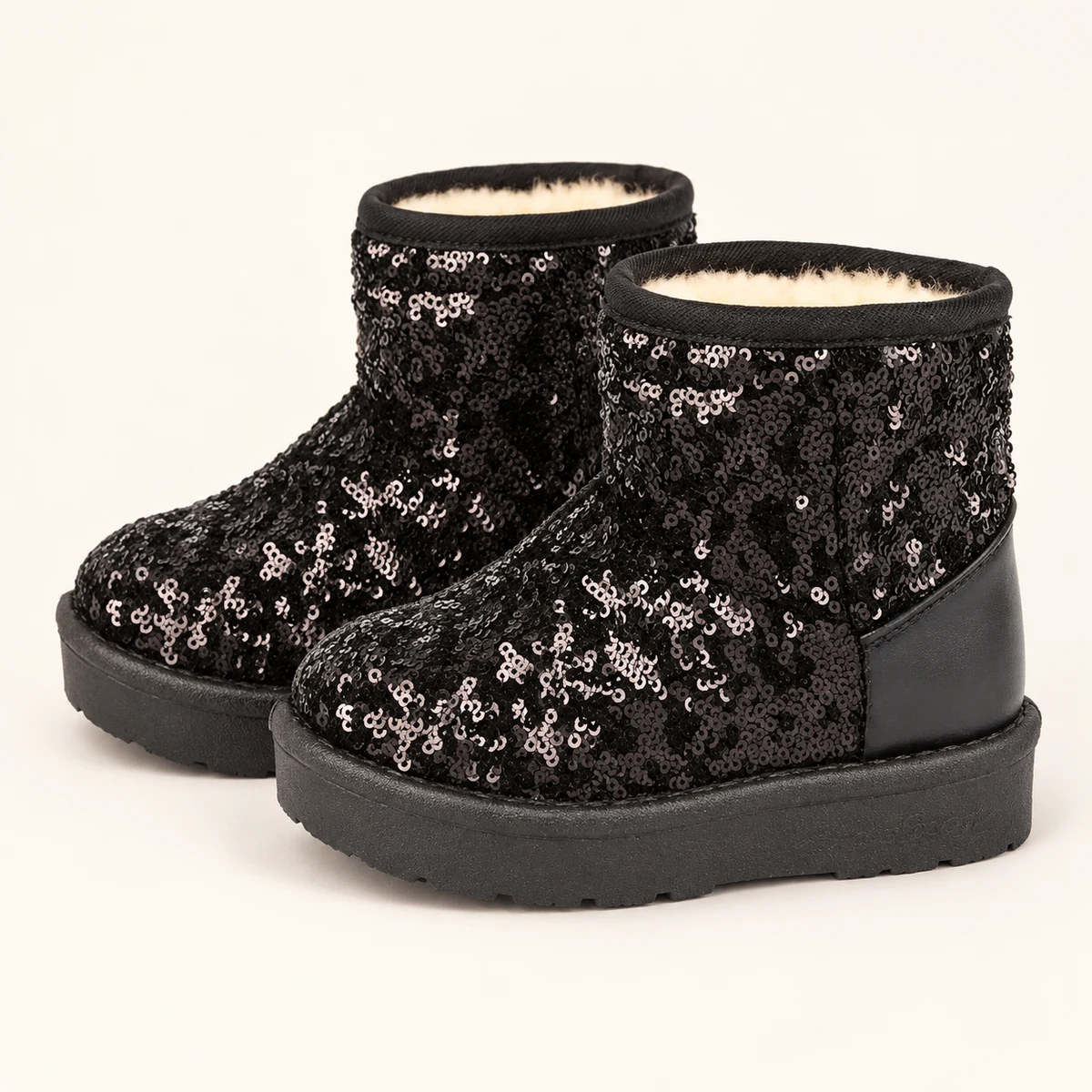 Bottines noires pour fille avec sequins brillants et semelle épaisse