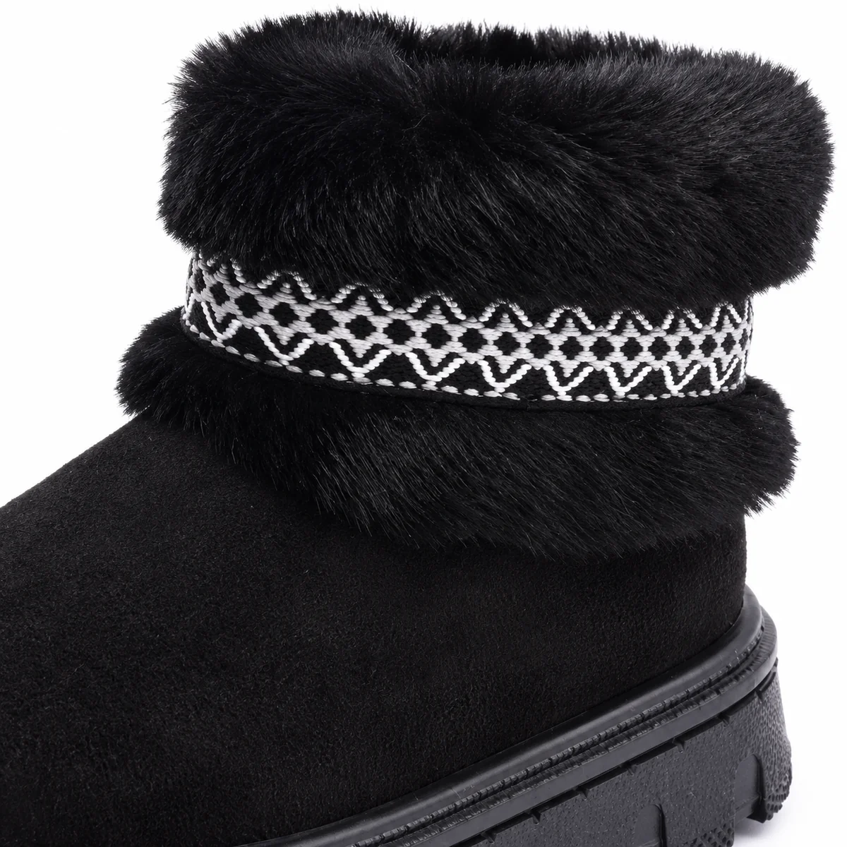 Chaussures fille noires fourrées à motif géométrique pour garder les pieds au chaud